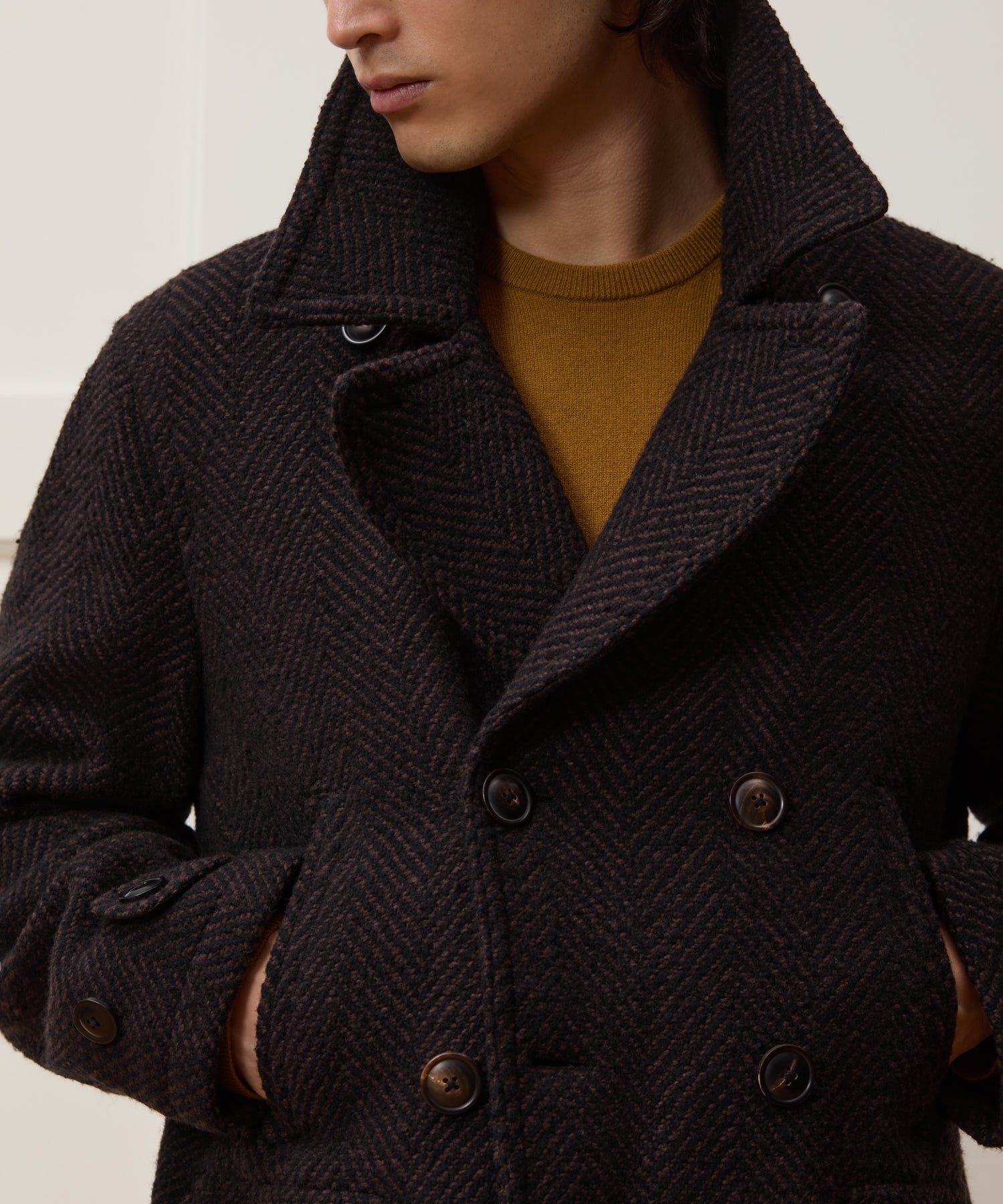 Italian Wool Herringbone Peacoat in Brown – Todd Snyder