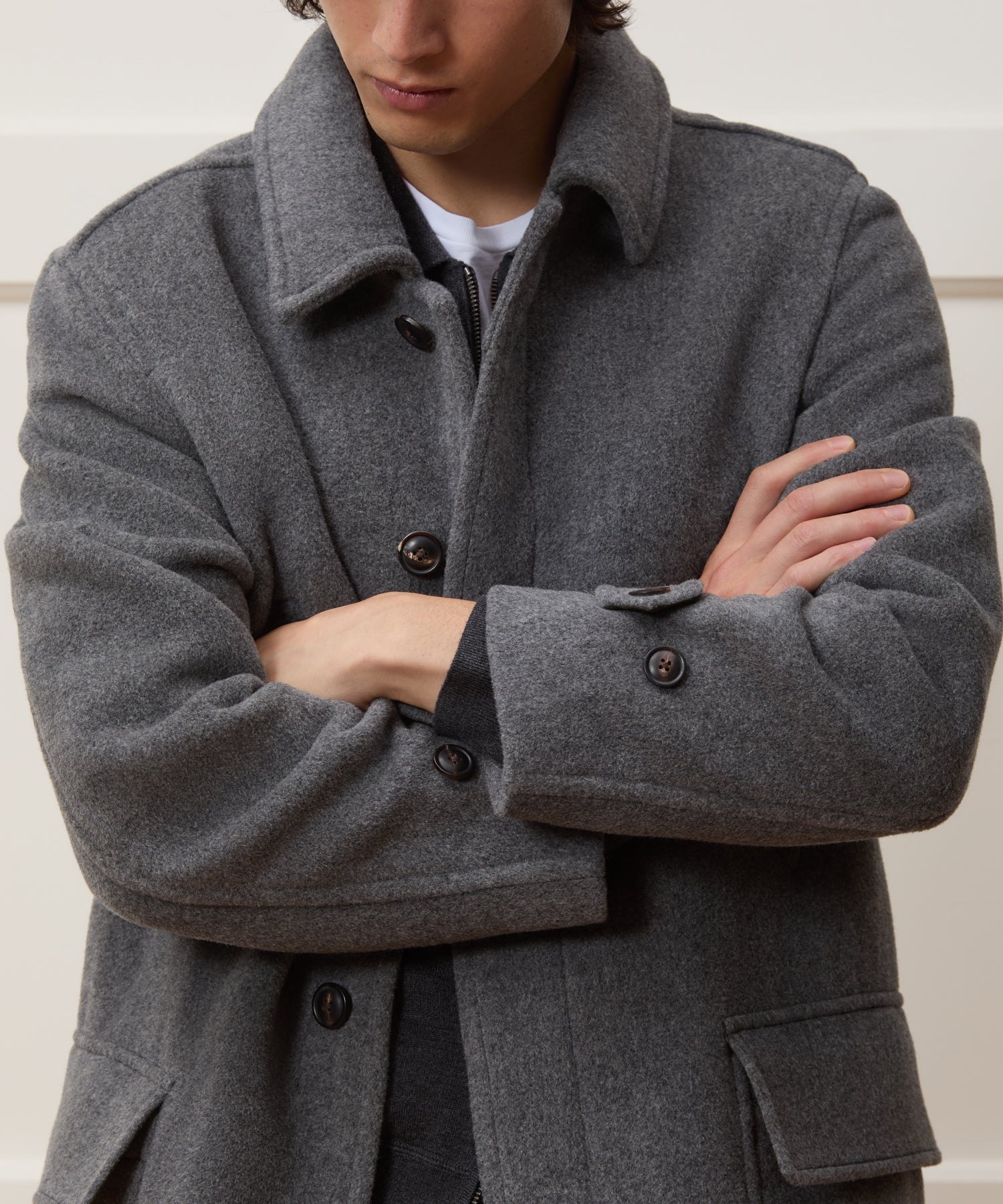 THETOE Fleet Wool Coat グレー（チェック） Relaxed Italian Wool Car Coat in Light Grey – Todd Snyder