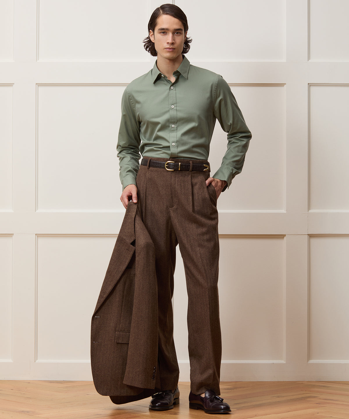 Cotton Twill Long Point Collar Shirt