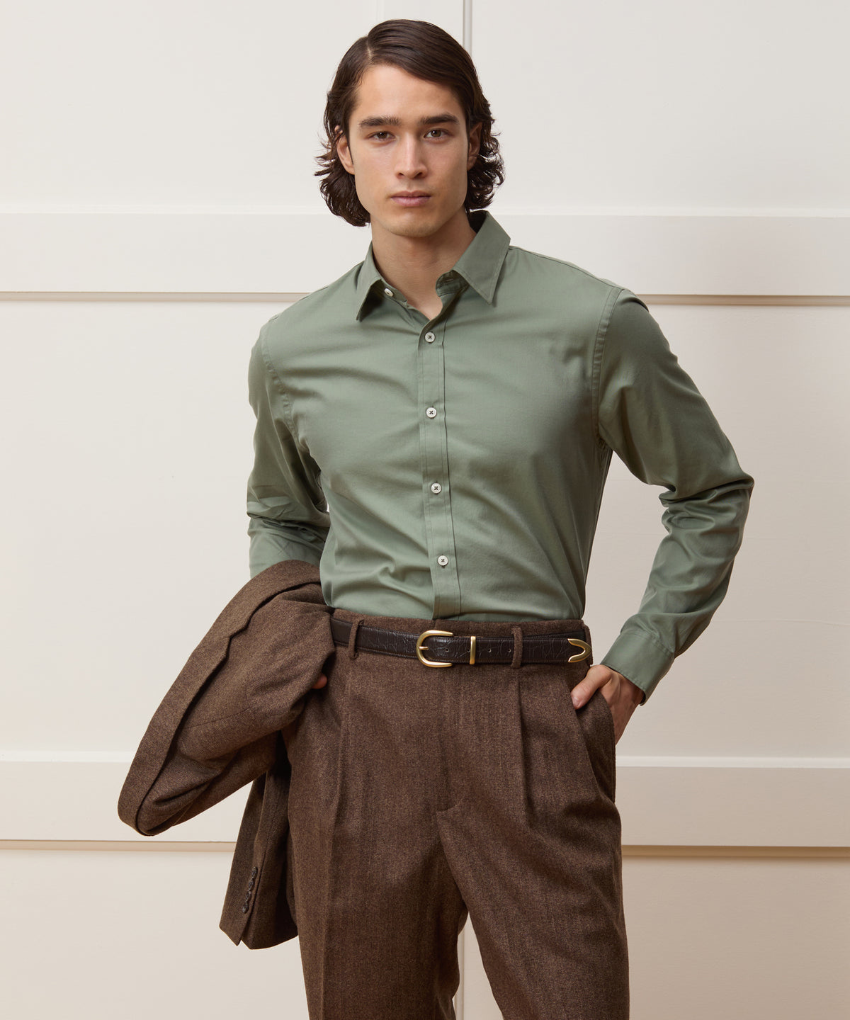 Cotton Twill Long Point Collar Shirt