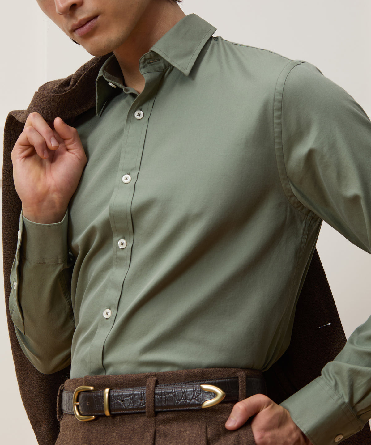 Cotton Twill Long Point Collar Shirt