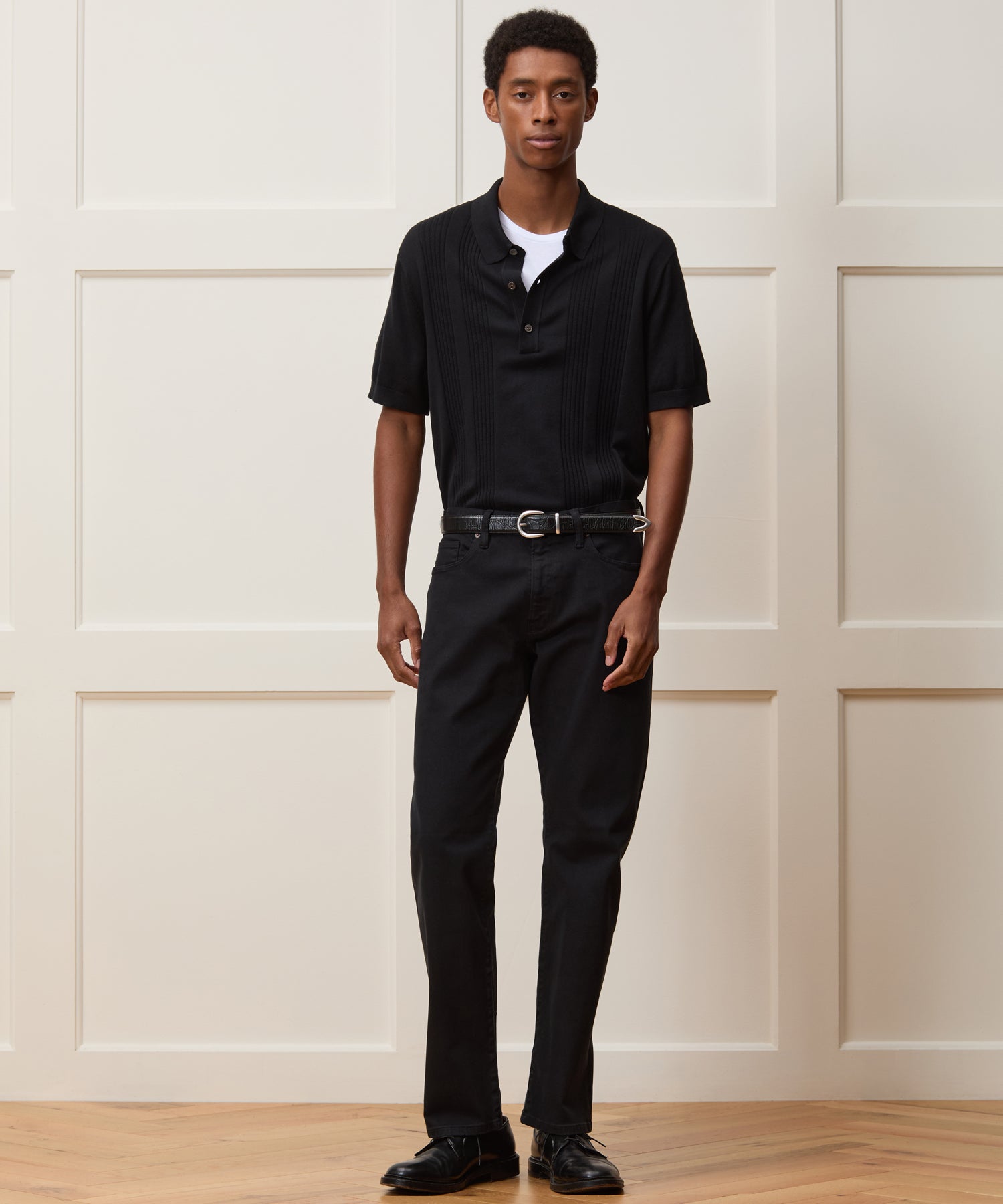 Silk-Cotton Ribbed Sweater Polo in Black – Todd Snyder