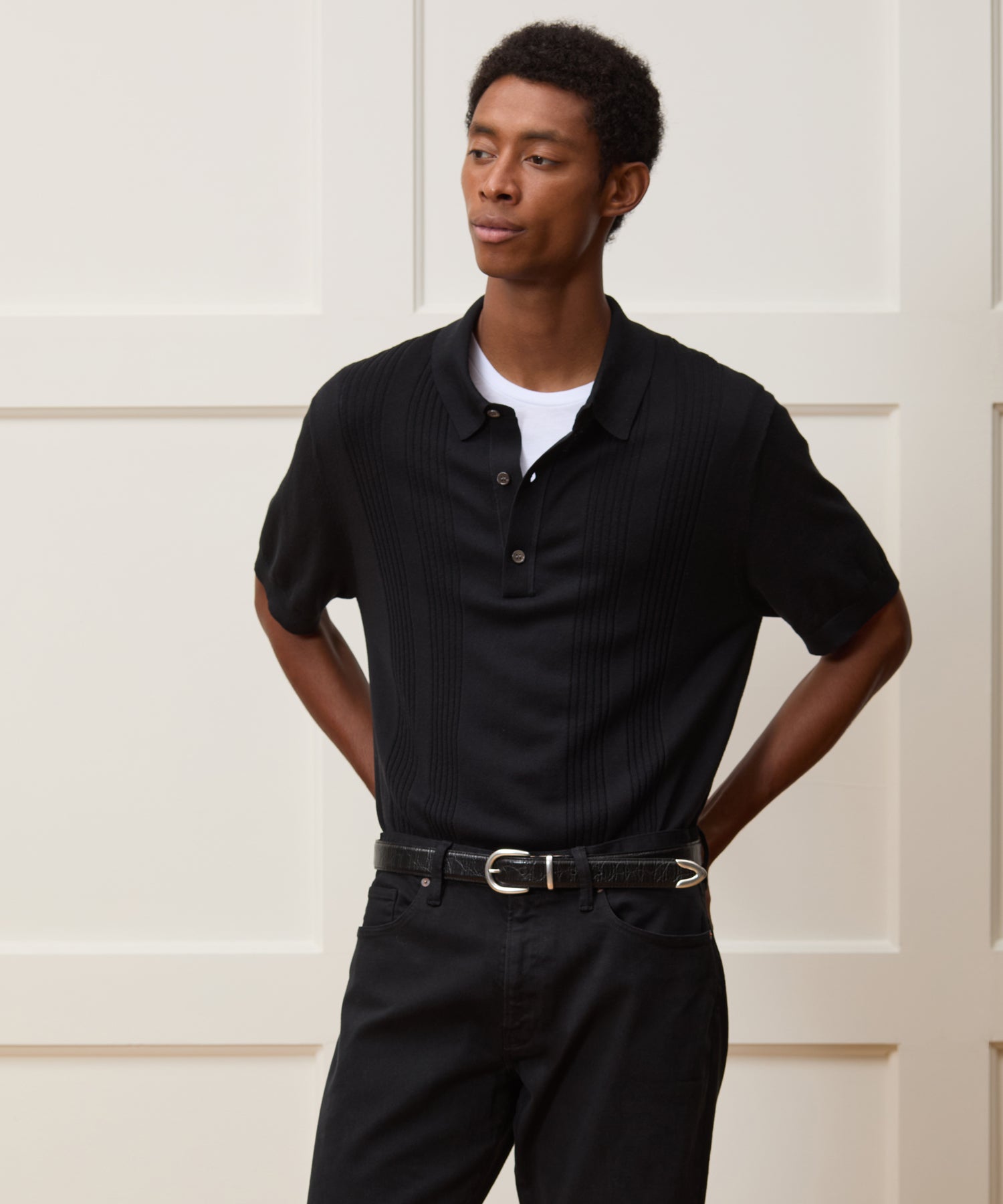 Silk-Cotton Ribbed Sweater Polo in Black – Todd Snyder