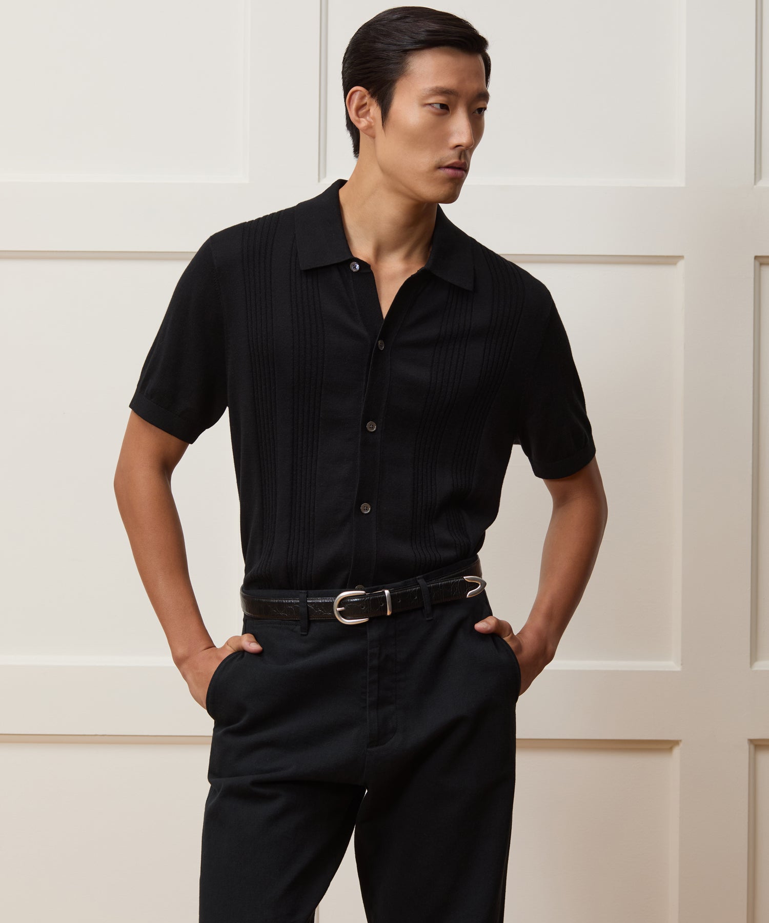 Silk-Cotton Ribbed Full Placket Sweater Polo in Black – Todd Snyder