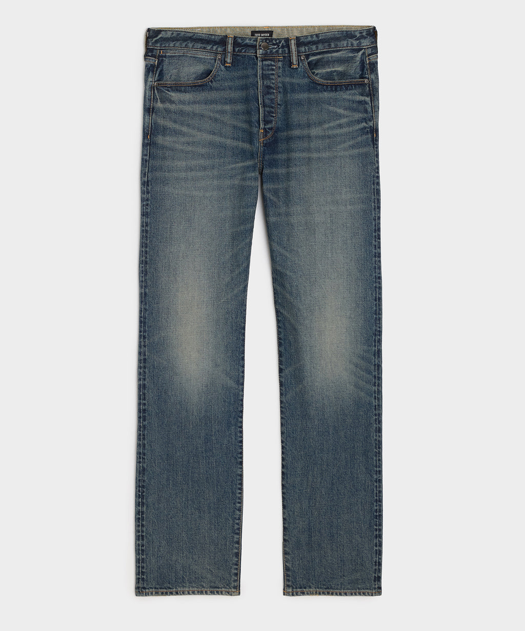 Straight Japanese Selvedge Stretch Jean in Worn Wash