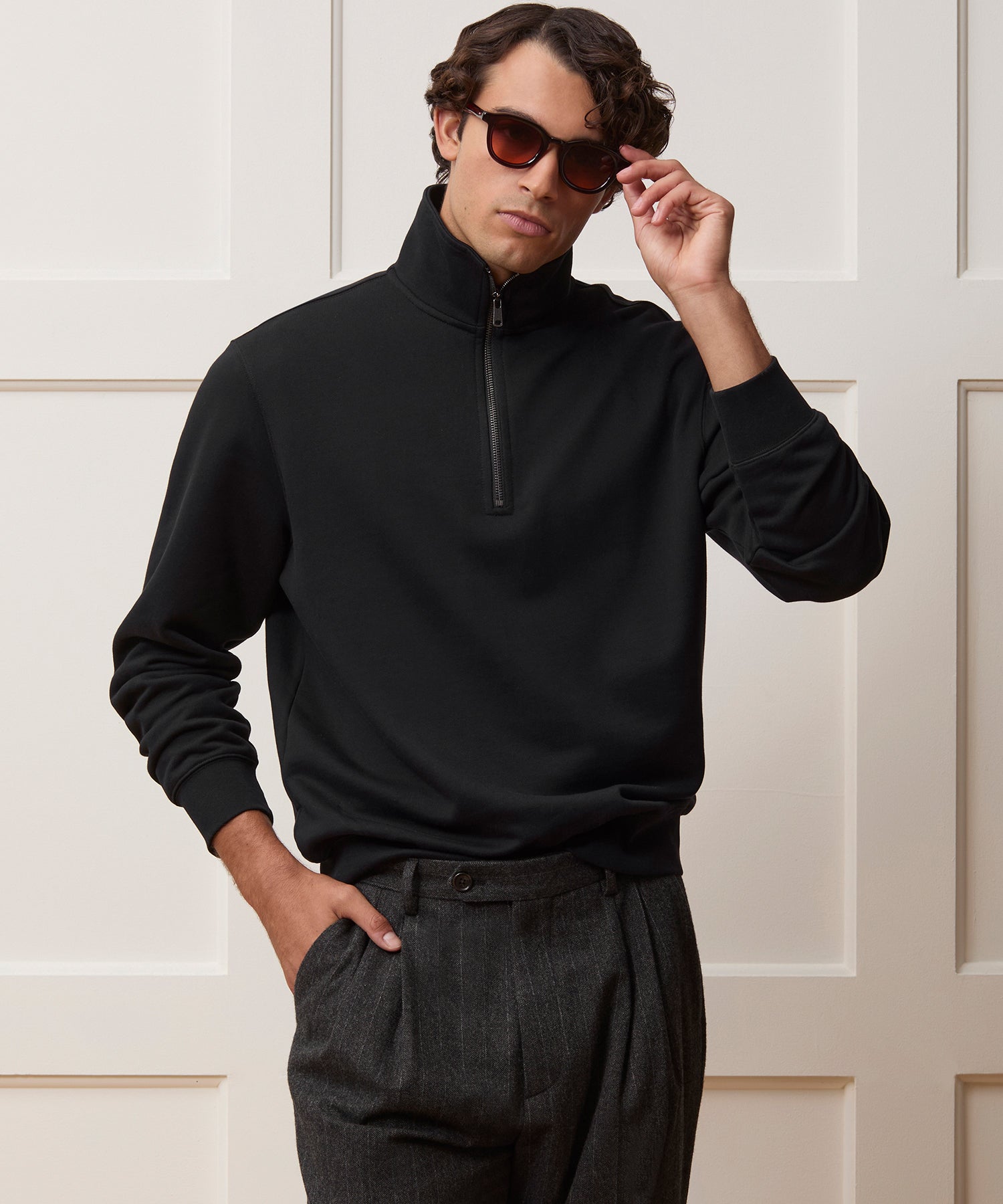 Portuguese Terry Quarter-Zip Sweatshirt in Pitch Black – Todd Snyder