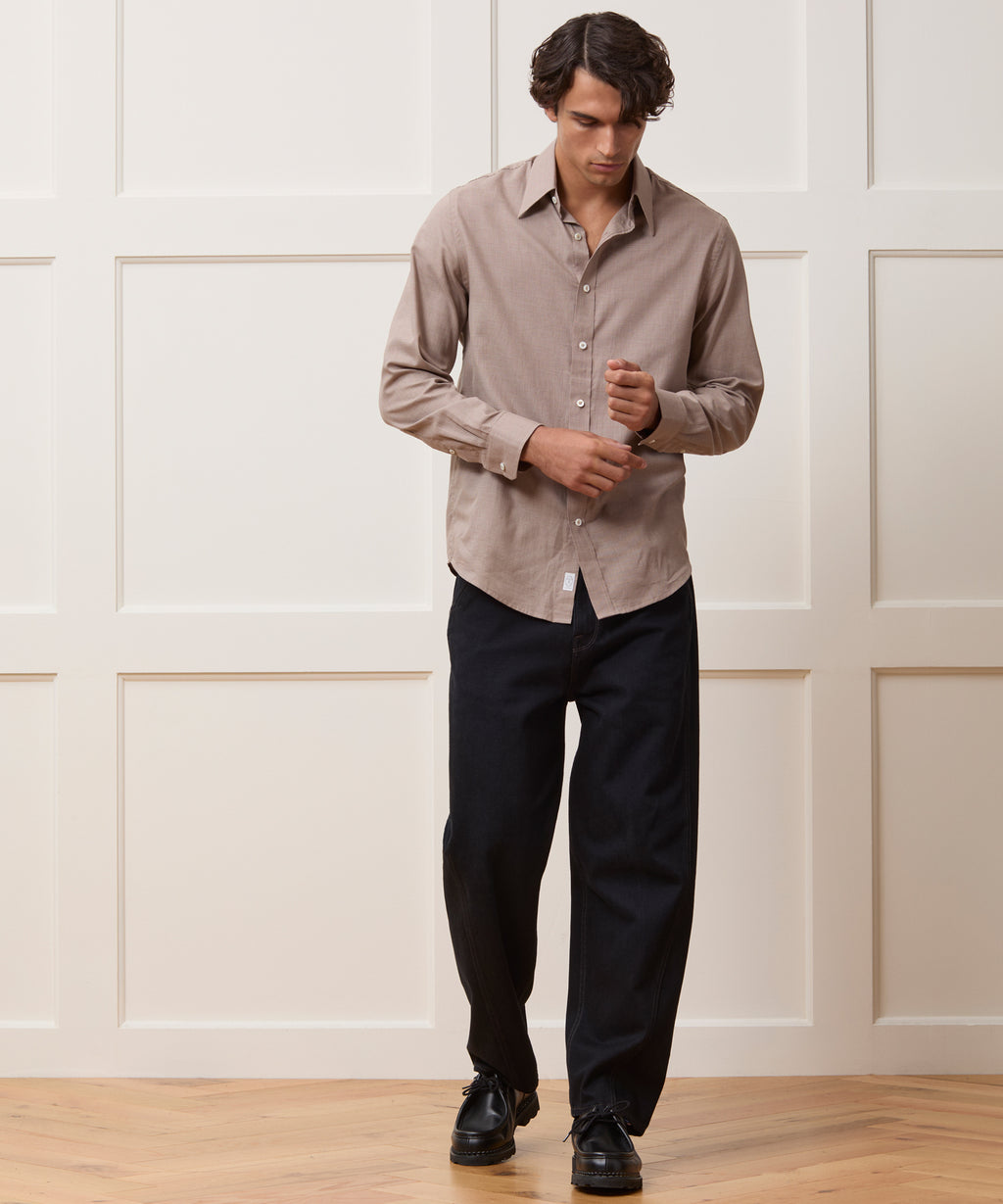 Lightweight Flannel Long Point Collar Dress Shirt