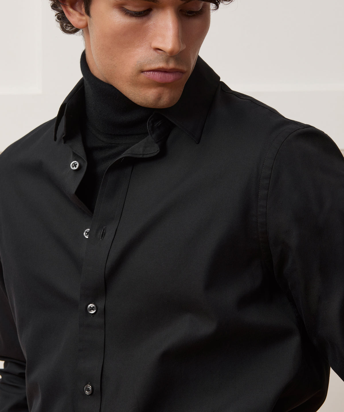 Cotton Twill Long Point Collar Shirt