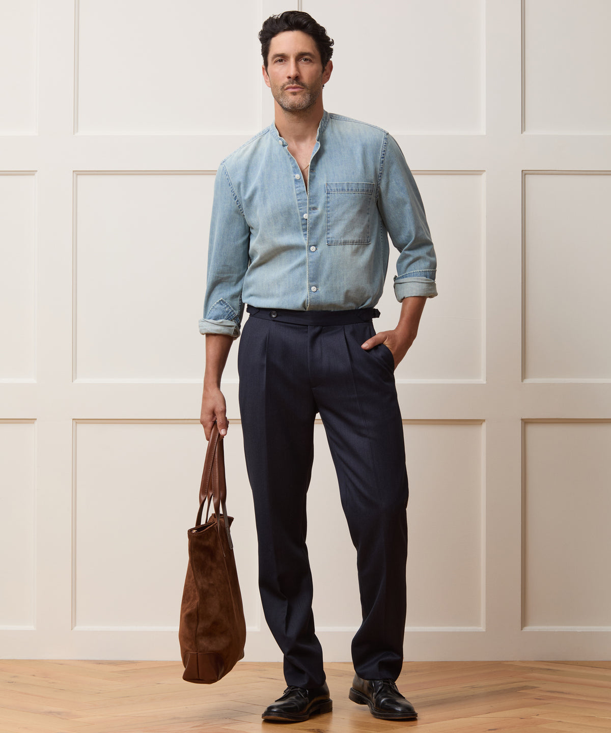 Relaxed Denim Band Collar Shirt