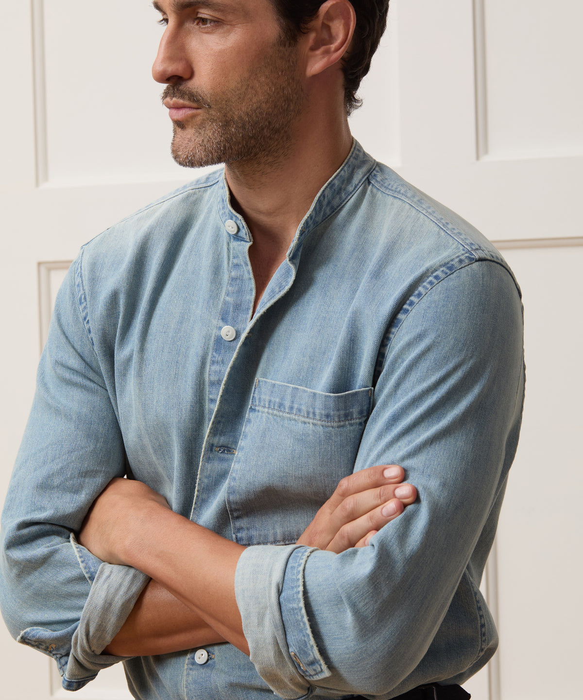 Relaxed Denim Band Collar Shirt
