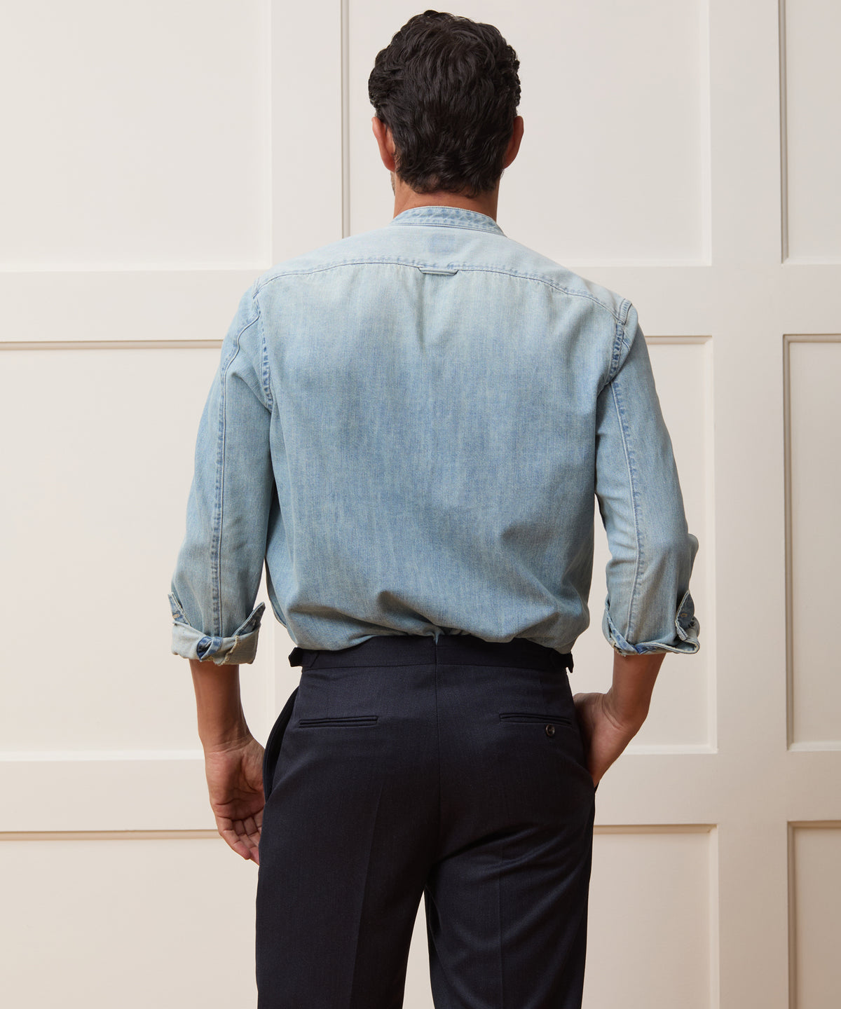 Relaxed Denim Band Collar Shirt