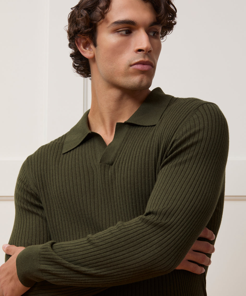Silk-Cashmere Ribbed Montauk Sweater Polo