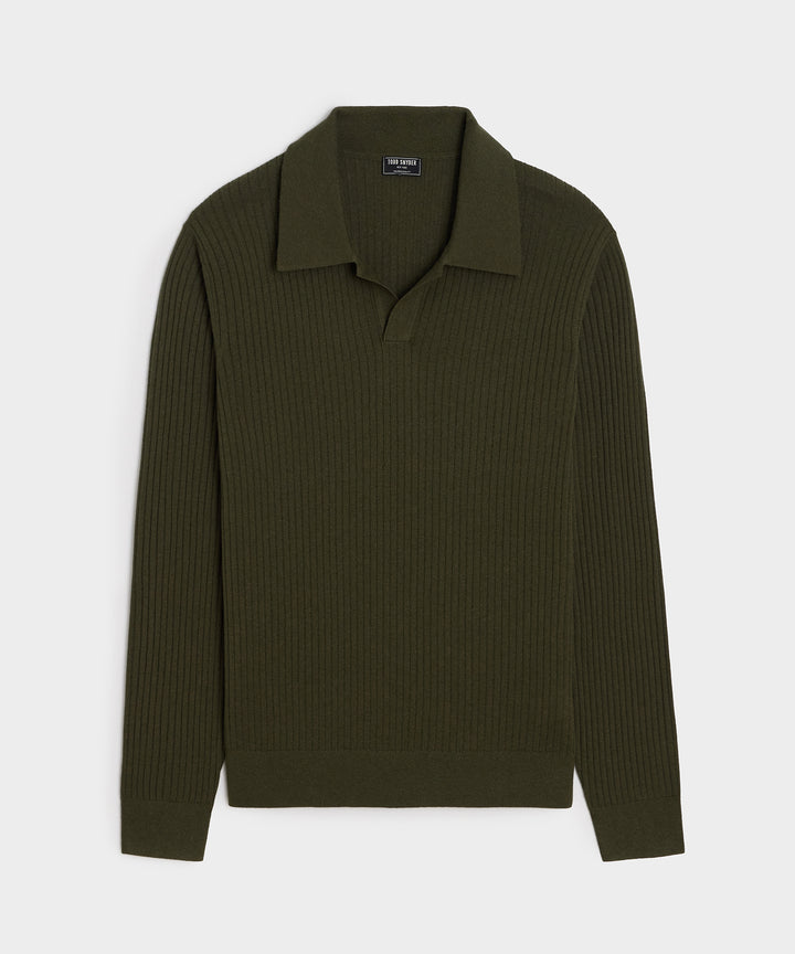 Silk-Cashmere Ribbed Montauk Sweater Polo