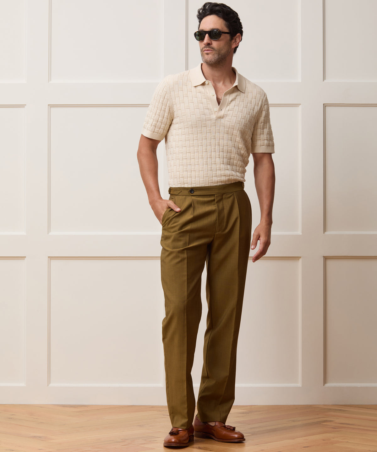 Relaxed Cotton Basketweave Sweater Polo