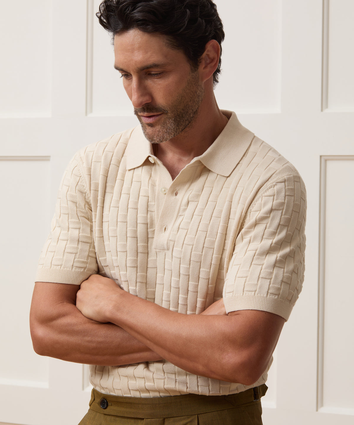 Relaxed Cotton Basketweave Sweater Polo