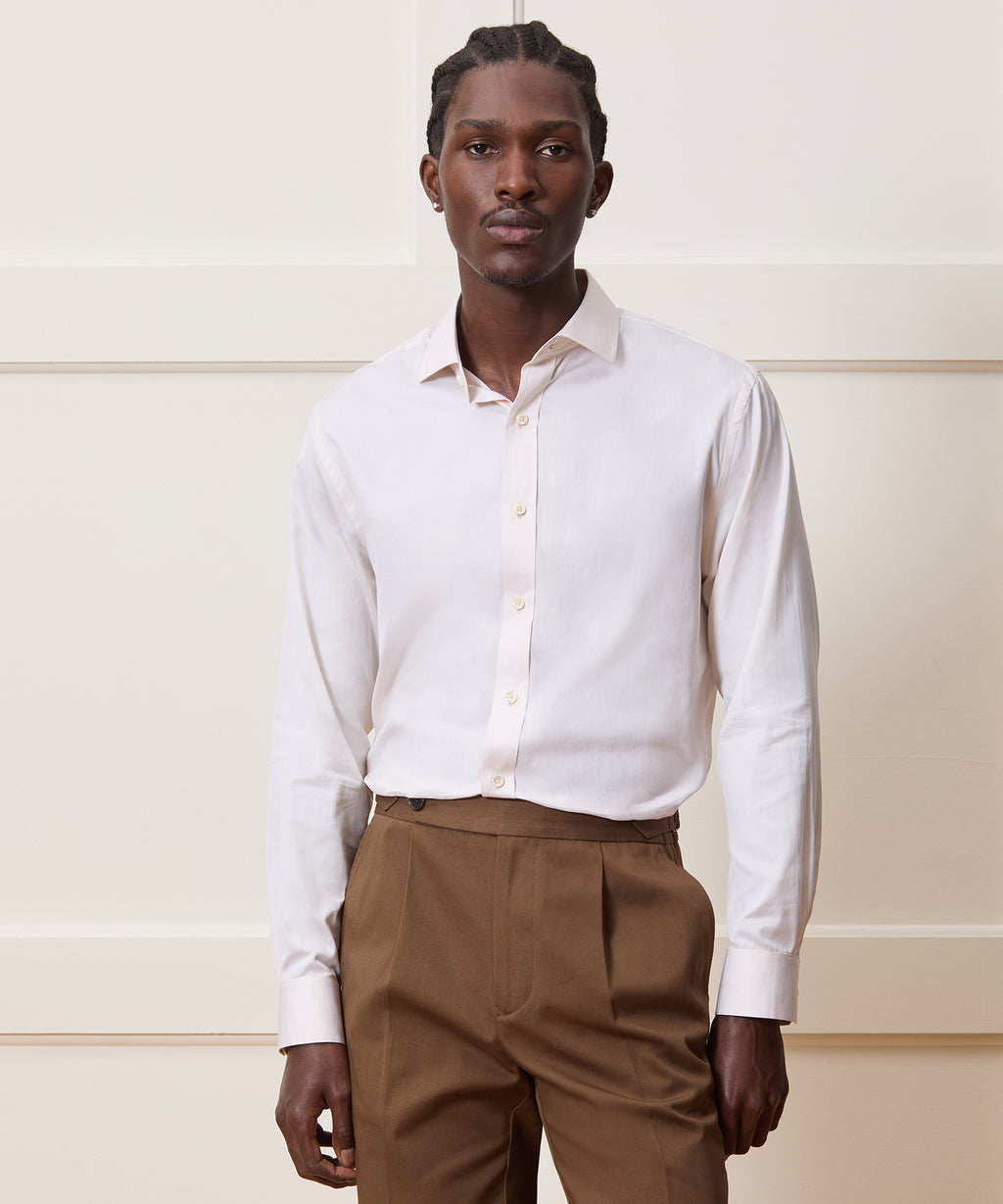 Slim Cotton-Silk Spread Collar Dress Shirt