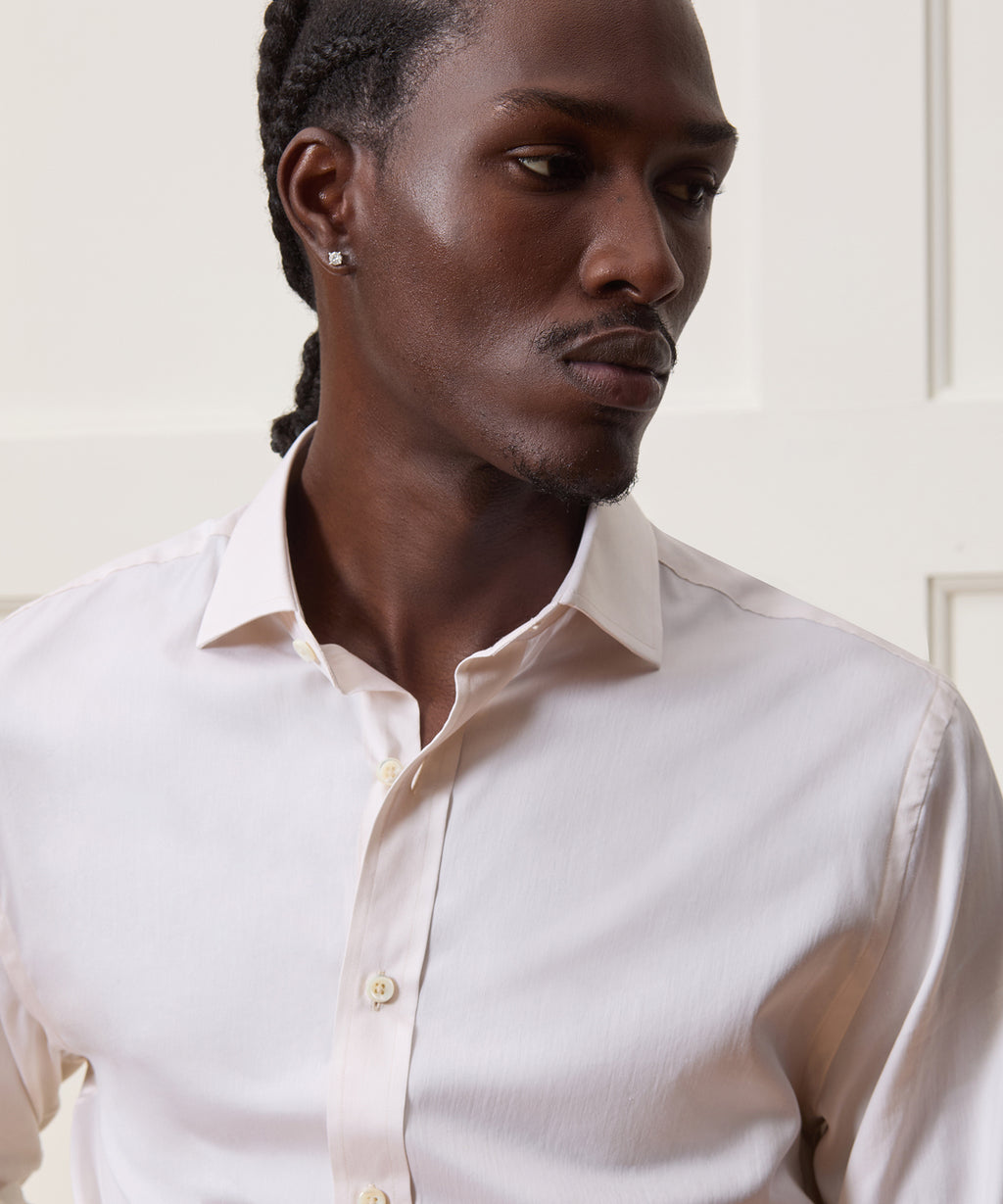 Slim Cotton-Silk Spread Collar Dress Shirt