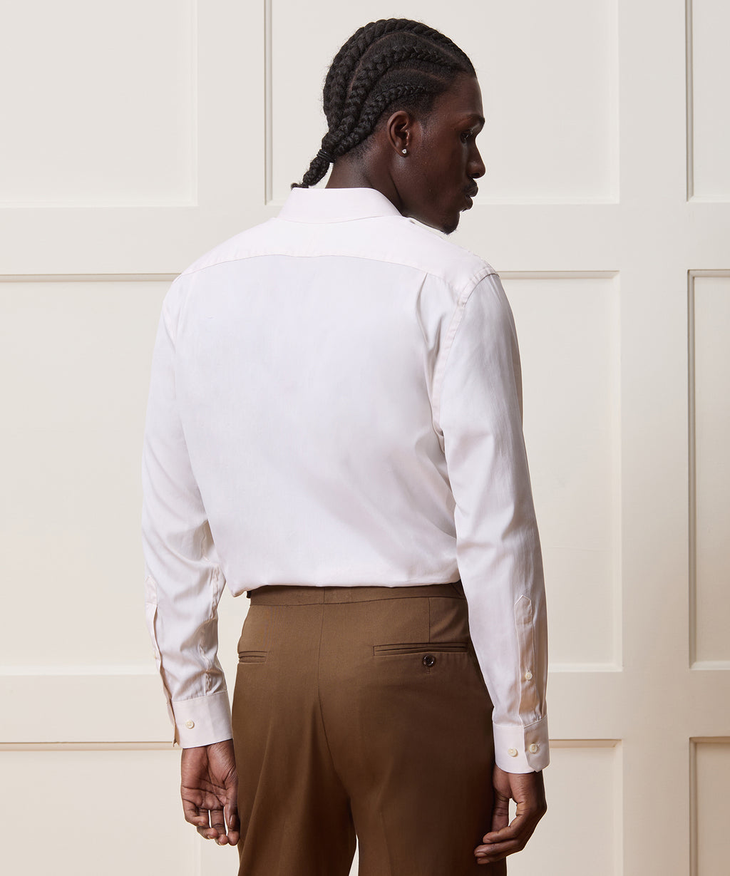 Slim Cotton-Silk Spread Collar Dress Shirt