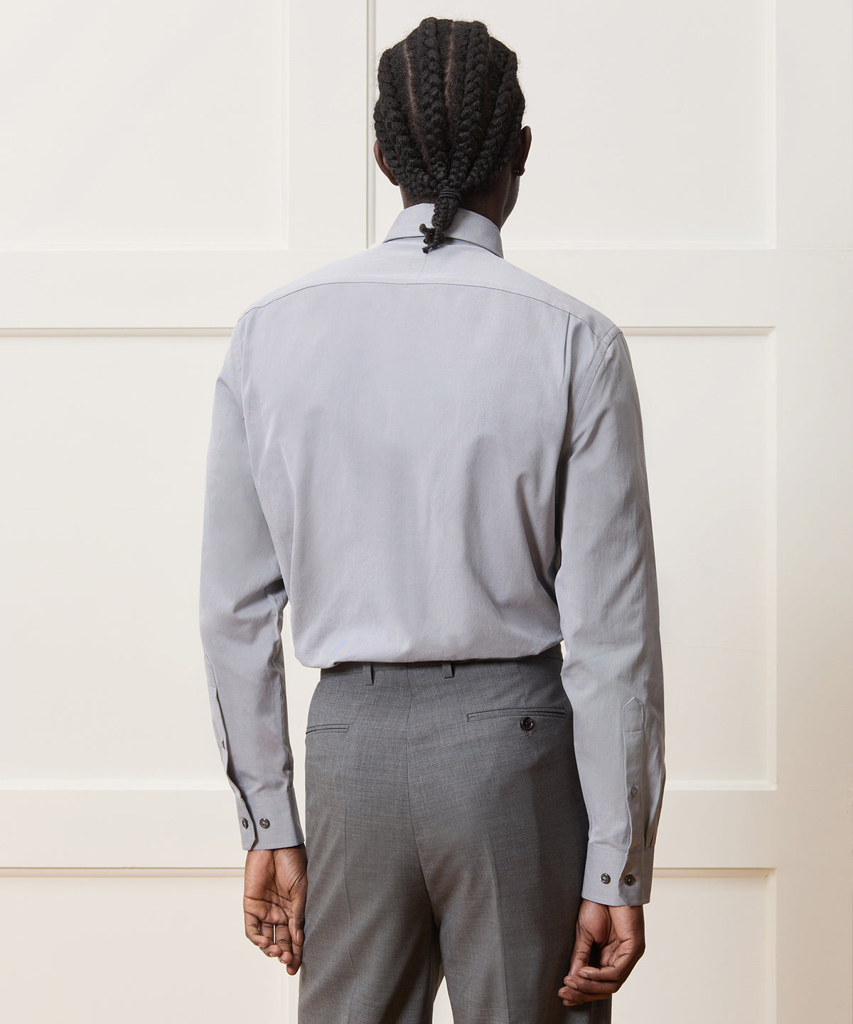 grey dress shirt with white collar Men's Slim Twill Long in Grey, Size 17 NEW-JUN18
