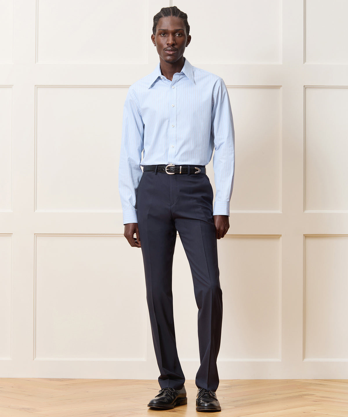 dress blues collar Men's Poplin Long Point Shirt in Blue, Size 17.5 Modern Comfort instock: 4XS_00-0 Electric Blue and Black Size:54R Coat - 48 Waist (+$10)