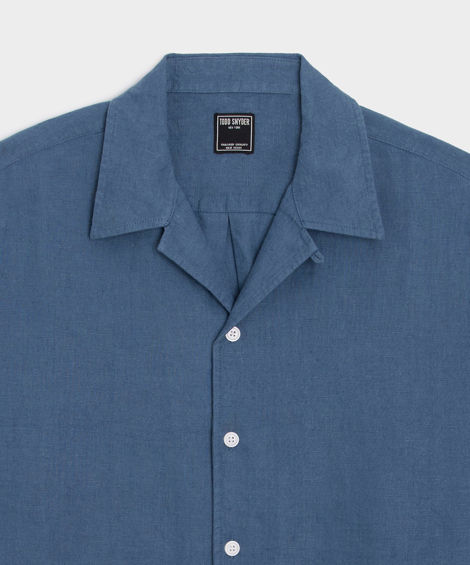 Cropped Sea Soft Irish Linen Camp Collar Shirt in Denim Blue