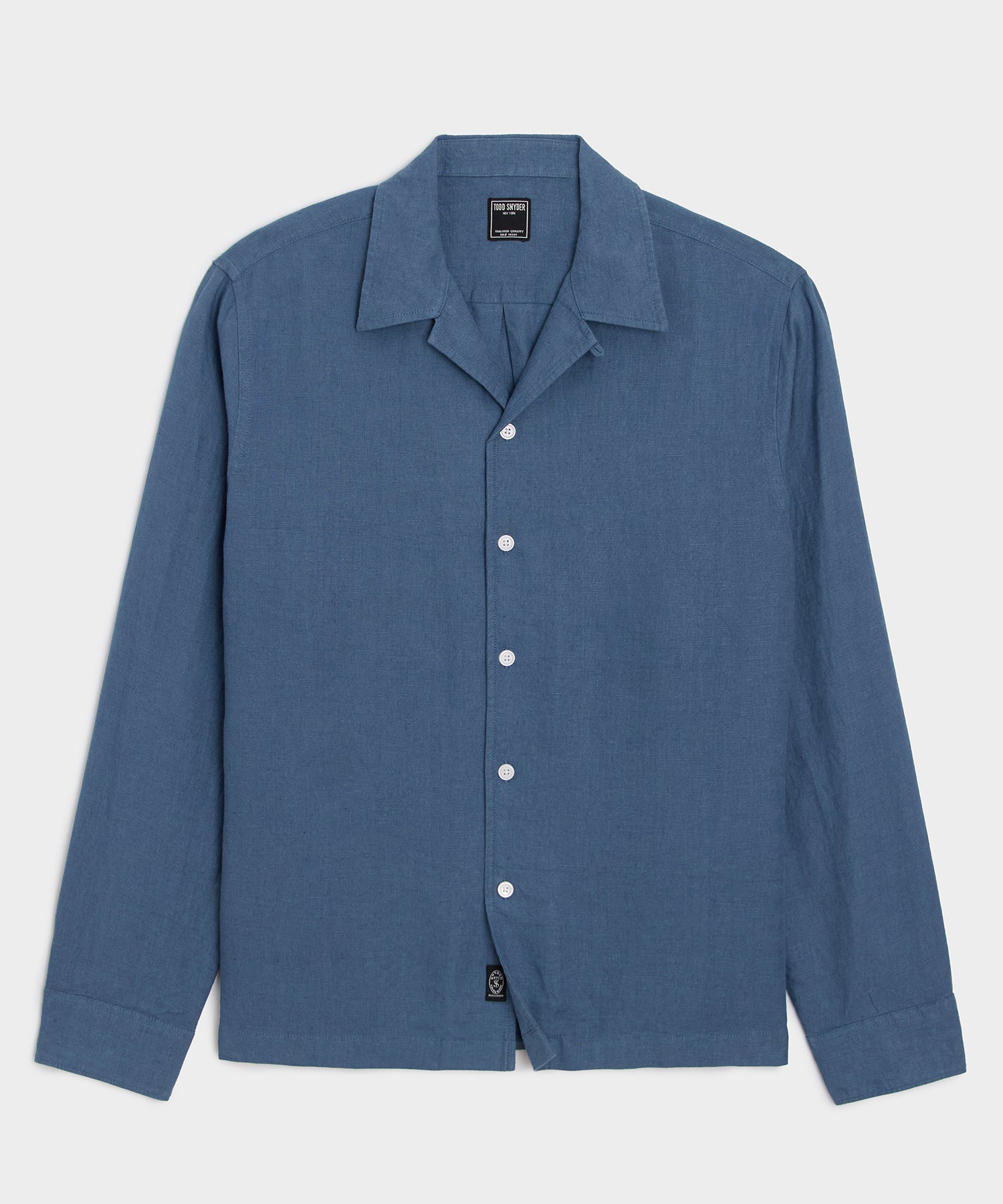 Cropped Sea Soft Irish Linen Camp Collar Shirt in Denim Blue