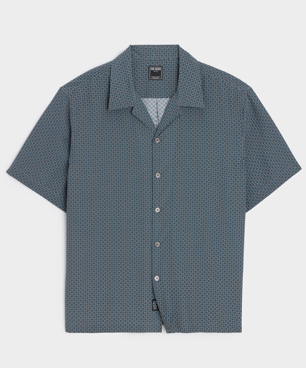 Cropped Silk Geo Camp Collar Shirt