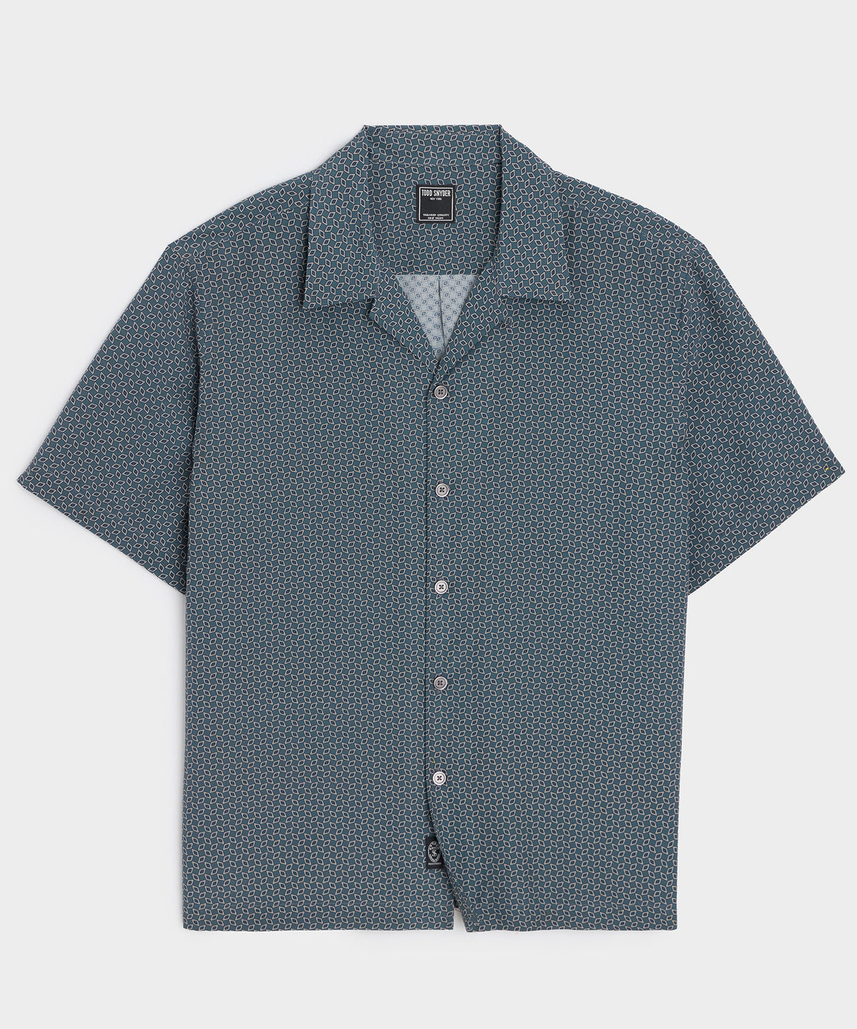 Cropped Silk Geo Camp Collar Shirt