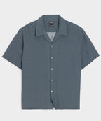 Cropped Silk Geo Camp Collar Shirt