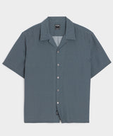 Cropped Silk Geo Camp Collar Shirt