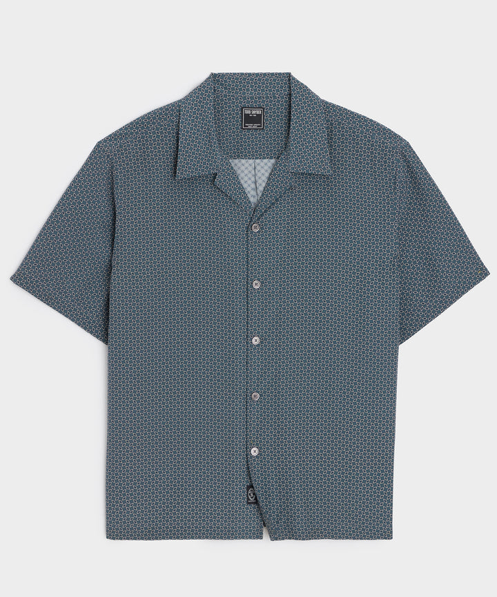 Cropped Silk Geo Camp Collar Shirt