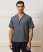 Cropped Silk Geo Camp Collar Shirt