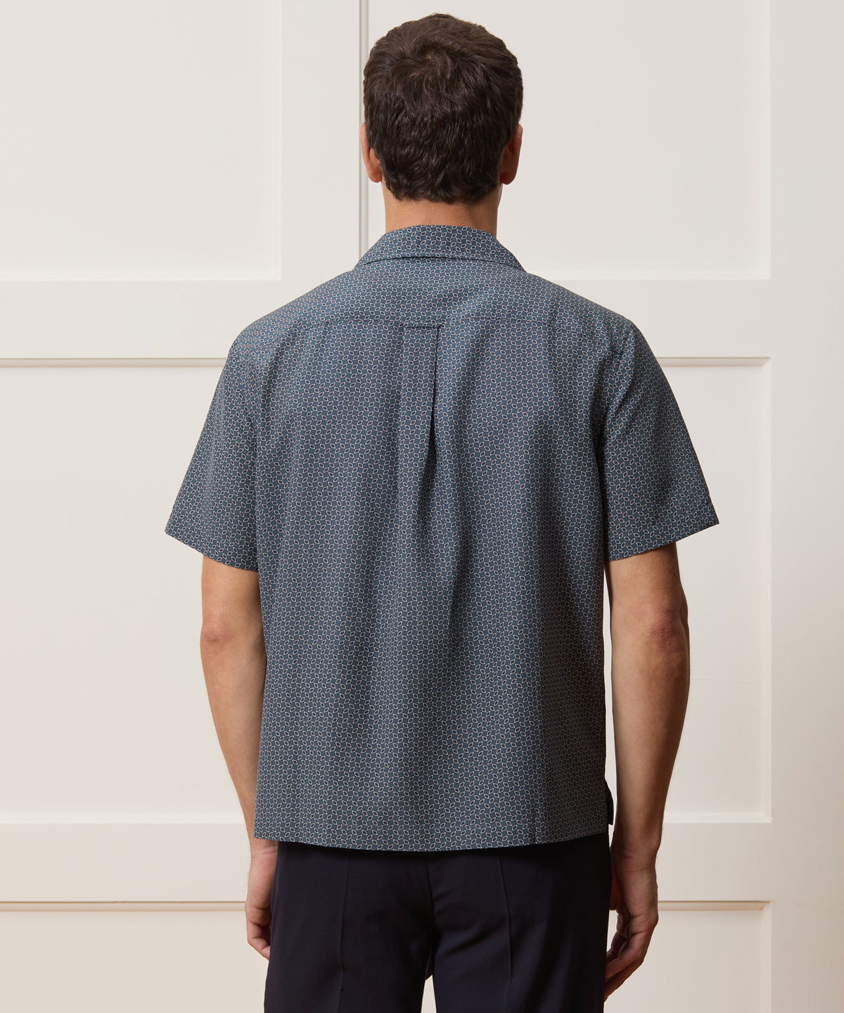 Cropped Silk Geo Camp Collar Shirt