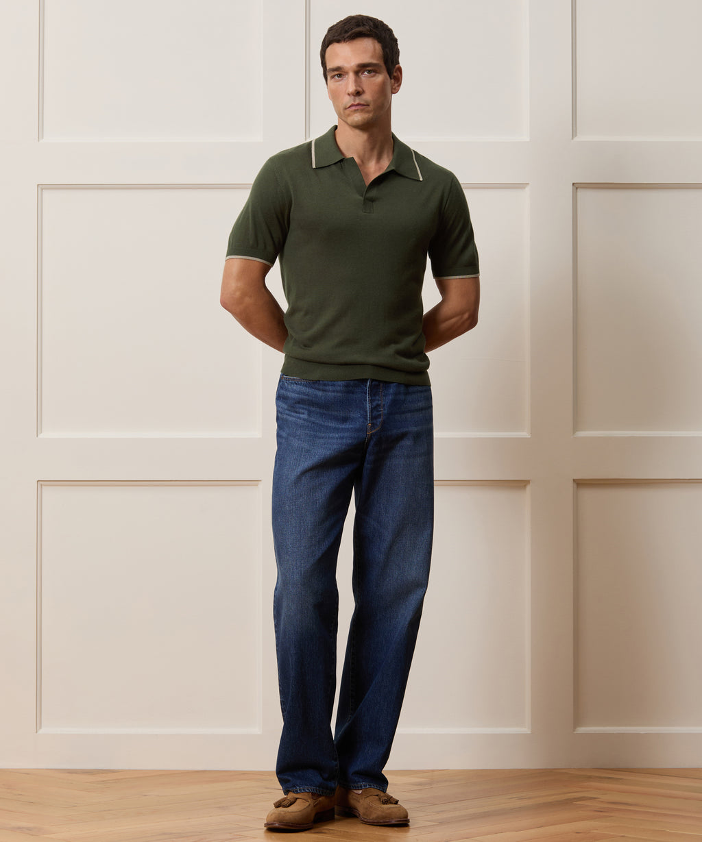 Silk-Cashmere Tipped Montauk Sweater Polo