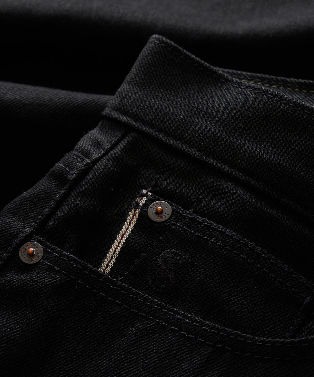 Relaxed Rigid Selvedge Pleated Jean in Black