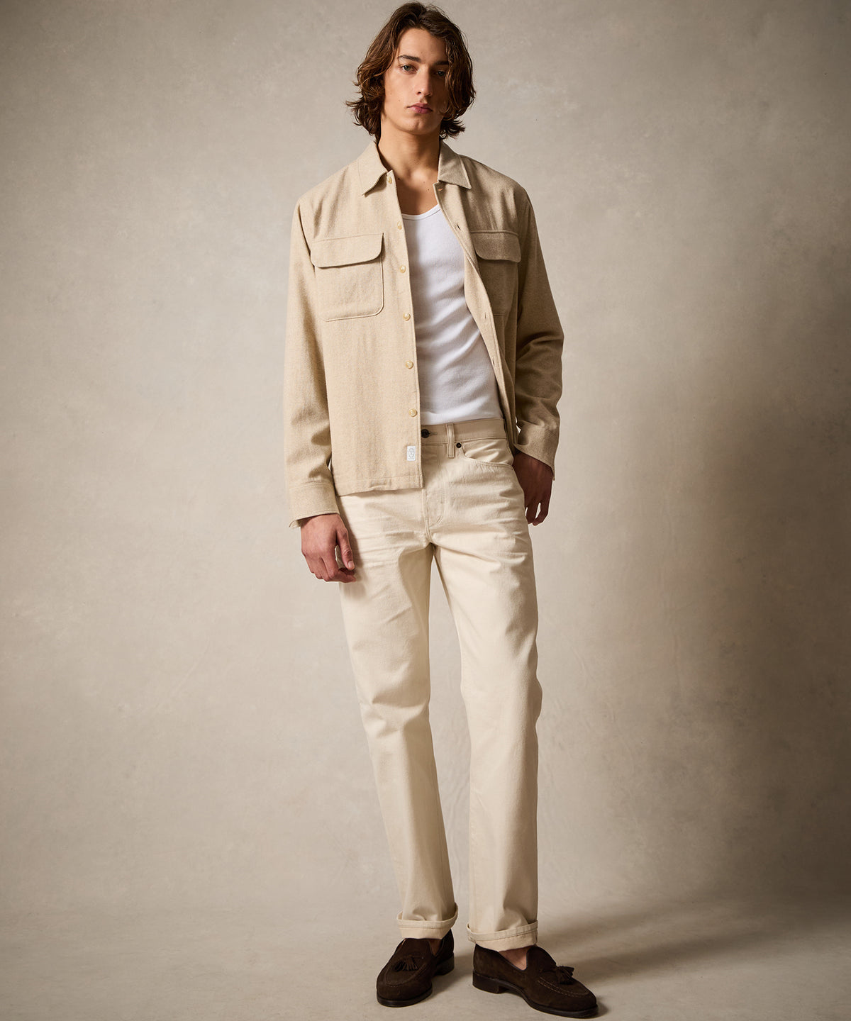 Italian Wool-Cashmere Field Shirt in Cream