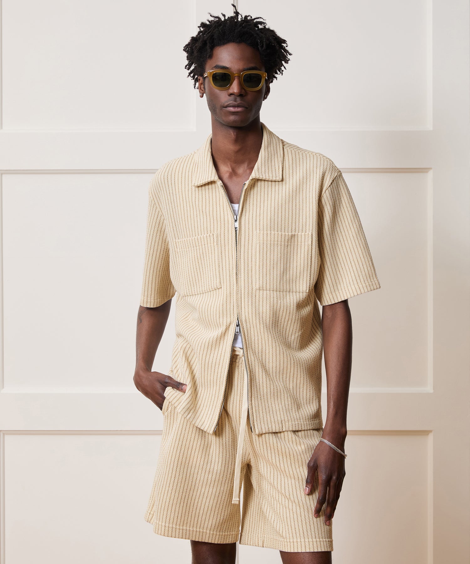 Dune Zip-Up Polo in Tan Stripe Stripe – Todd Snyder