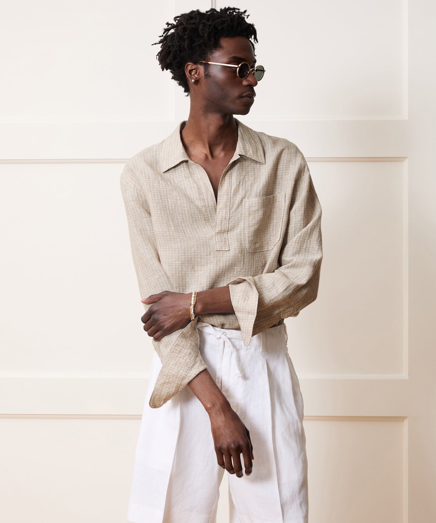 Linen Popover Shirt in Tan Stripe – Todd Snyder
