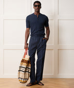 Ribbed Linen-Cotton Henley Sweater