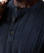 Ribbed Linen-Cotton Henley Sweater