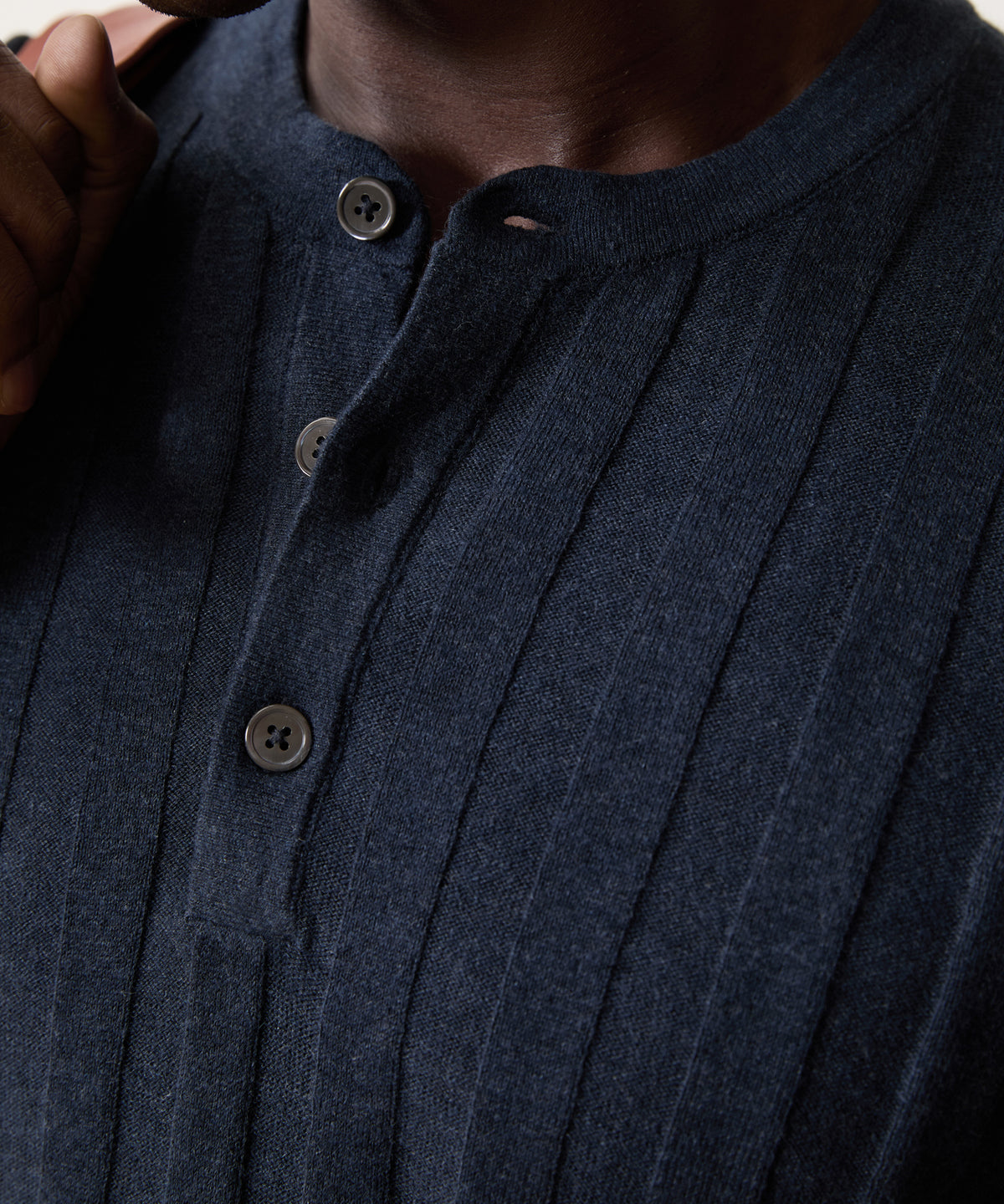Ribbed Linen-Cotton Henley Sweater