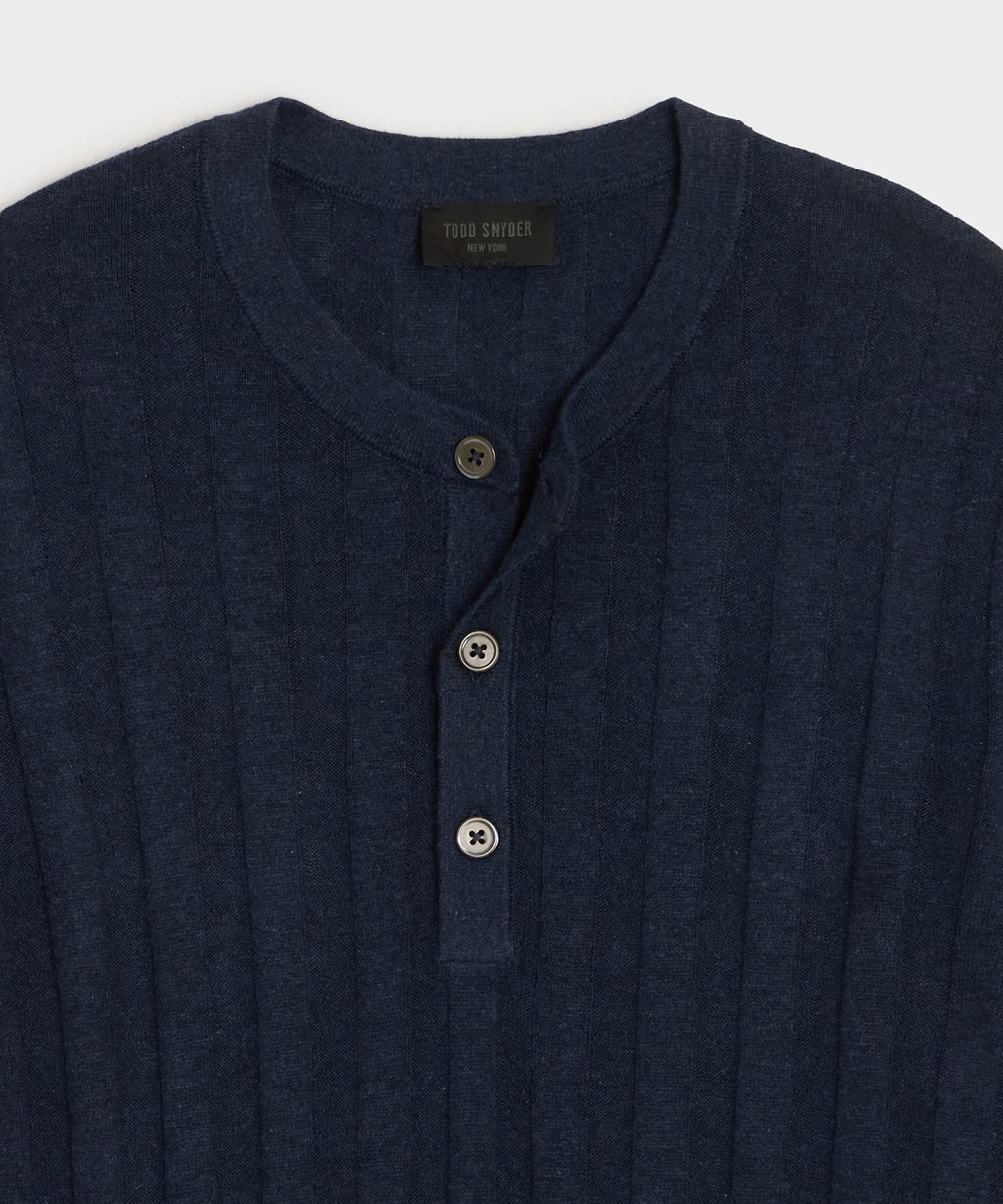 Ribbed Linen-Cotton Henley Sweater
