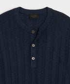 Ribbed Linen-Cotton Henley Sweater