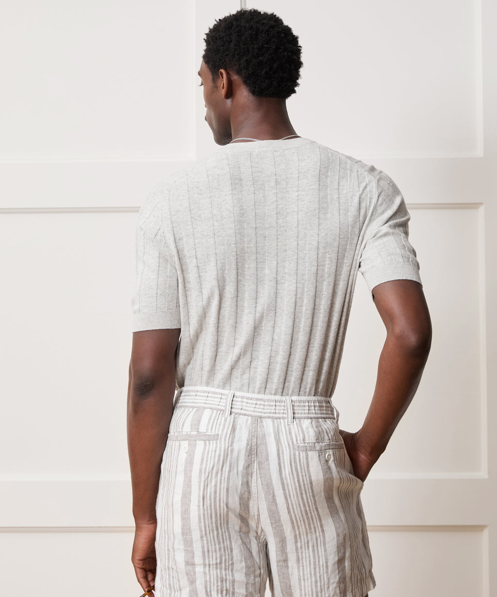 Ribbed Linen-Cotton Henley Sweater