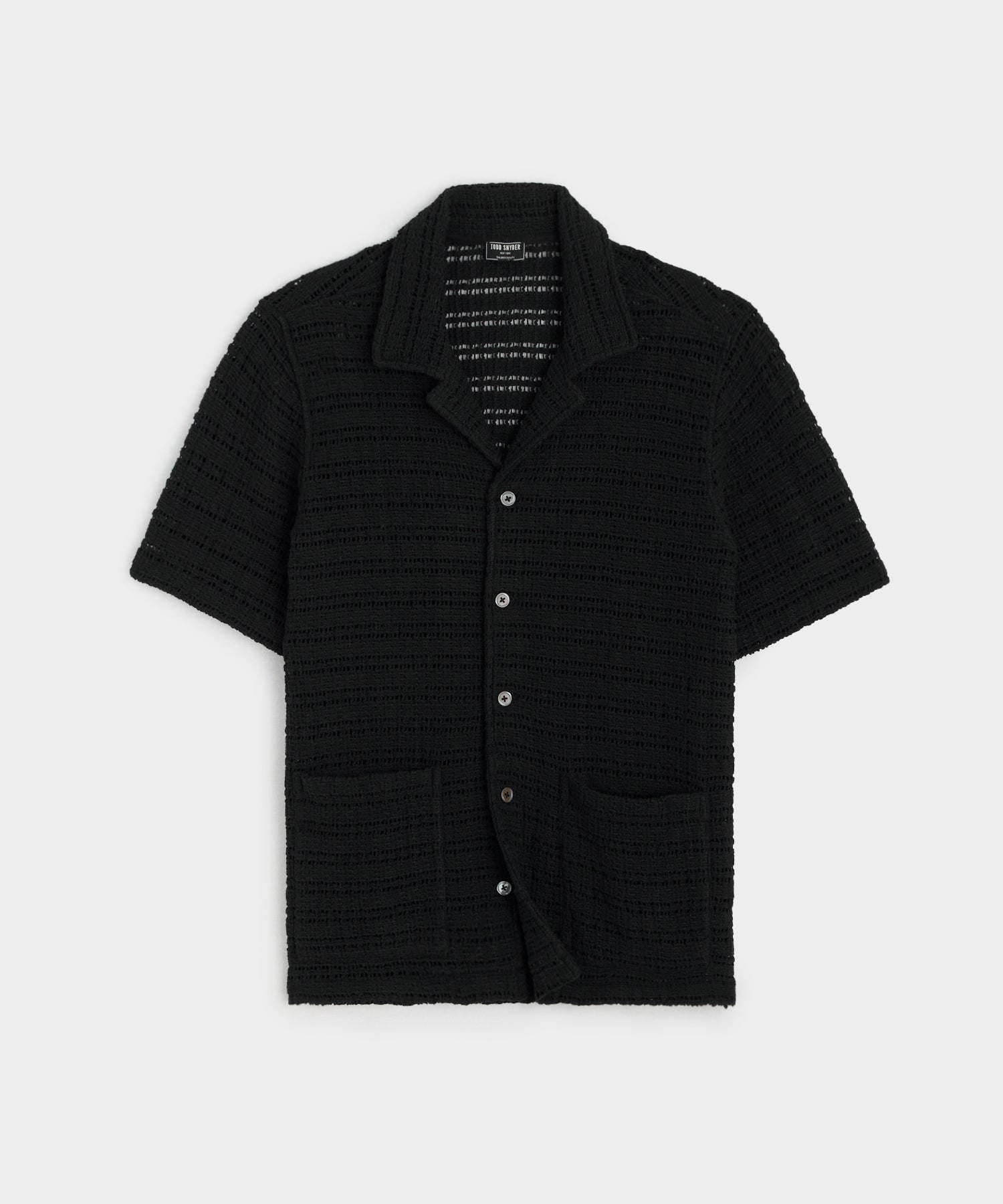 Open-Knit Guayabera Polo Shirt in Black