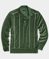 Piped Velour Polo in Evergreen