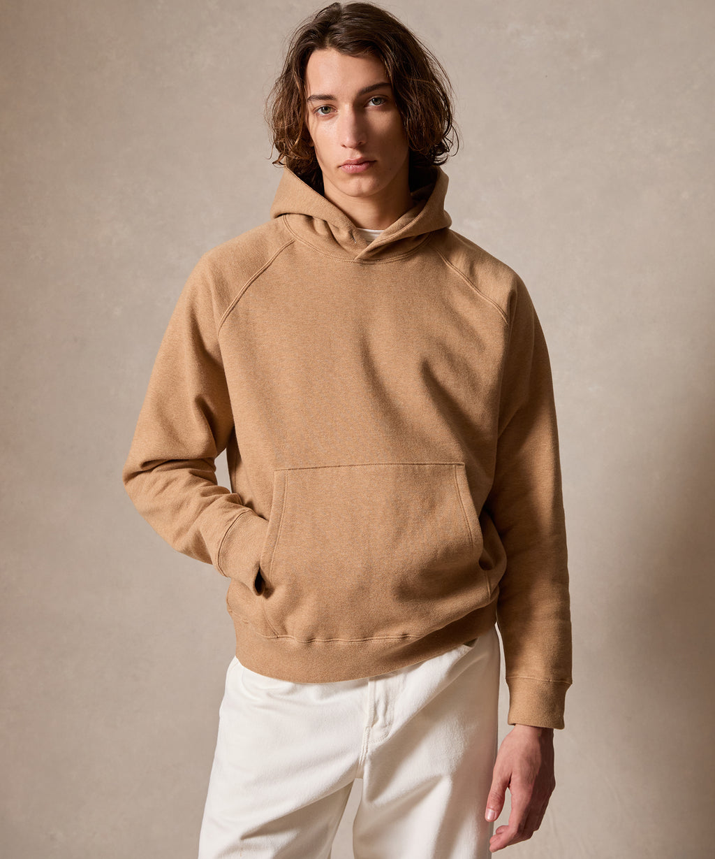 Cotton-Camelhair Fleece Hoodie in Camel
