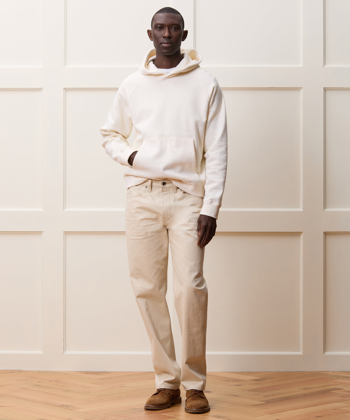 Cotton-Camelhair Fleece Hoodie in Vintage White