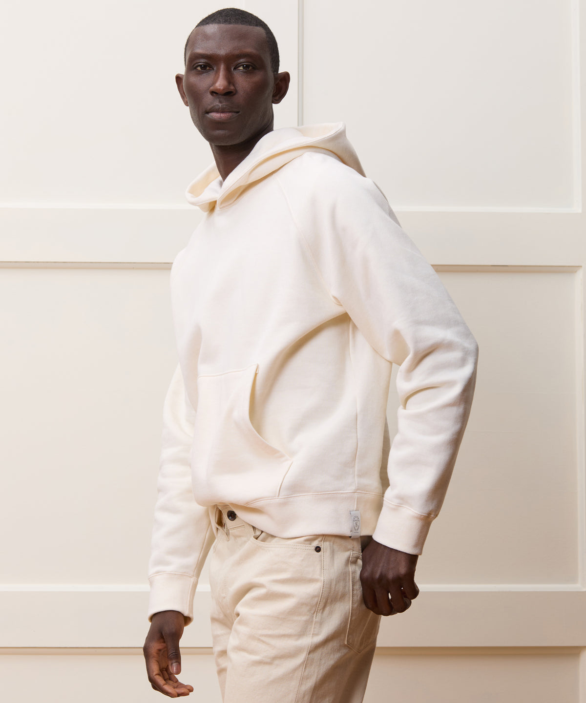 Cotton-Camelhair Fleece Hoodie in Vintage White