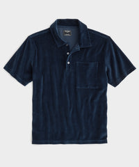 Ribbed Velour Polo in Classic Navy